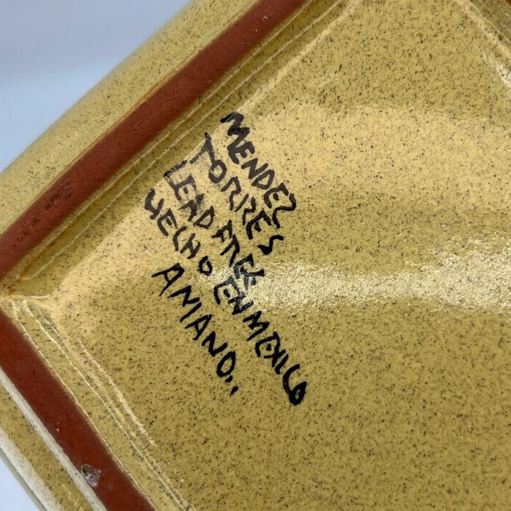 Mendez Torres Mexican Pottery Tray Rectangular Platter Handmade Signed Yellow